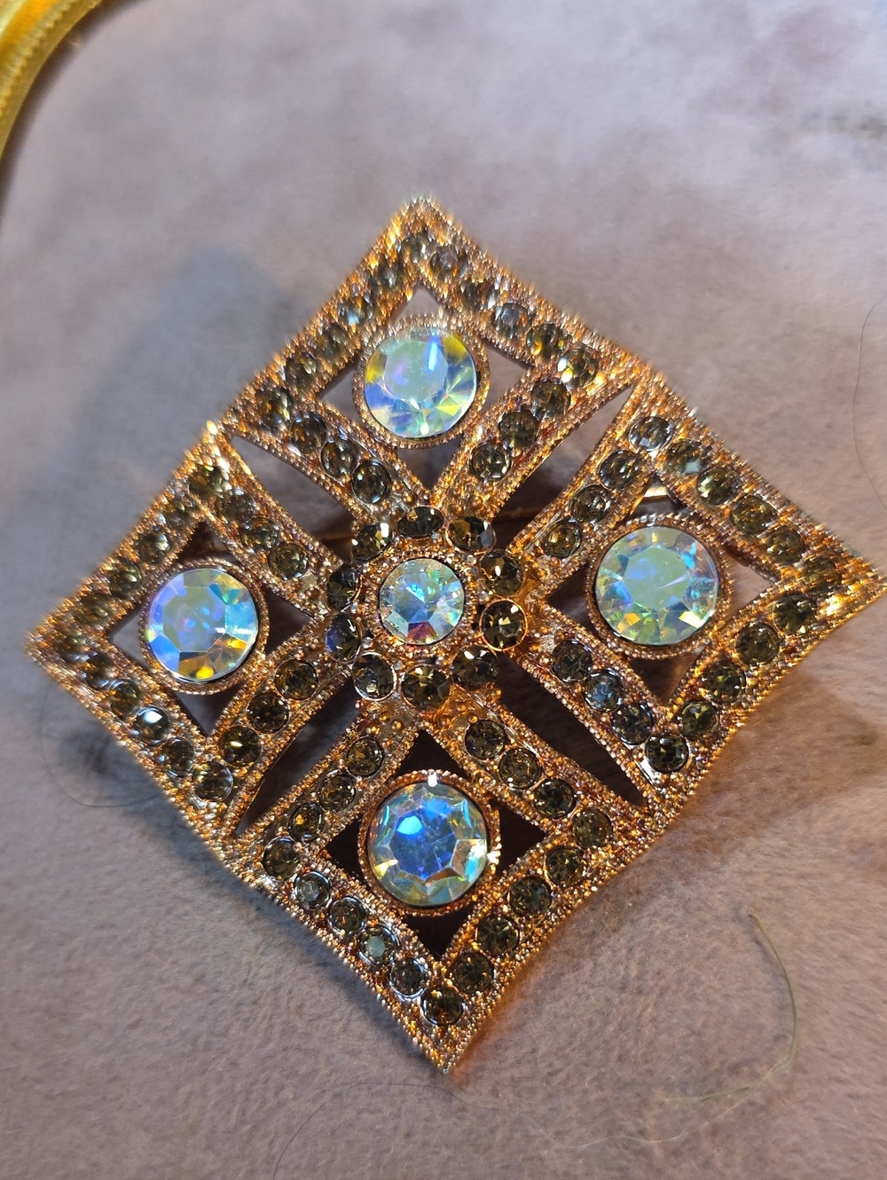 Vintage Square Cabochon Watermelon Maltese Cross Brooch Pin